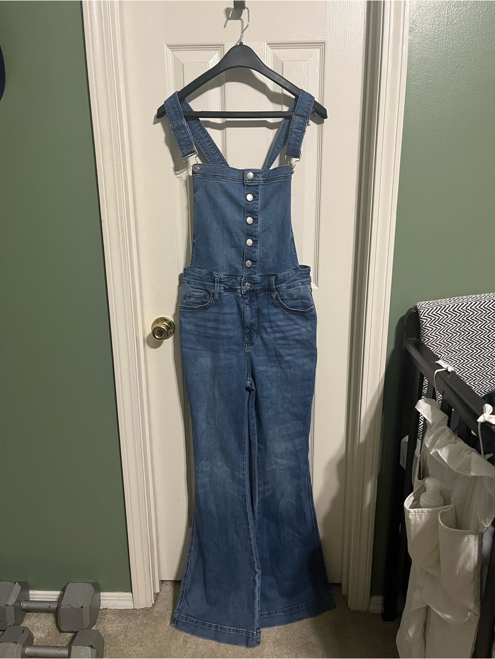 Judy Blue Blue High-Rise Button-Front Denim Overalls SZ L - Picture 3 of 13